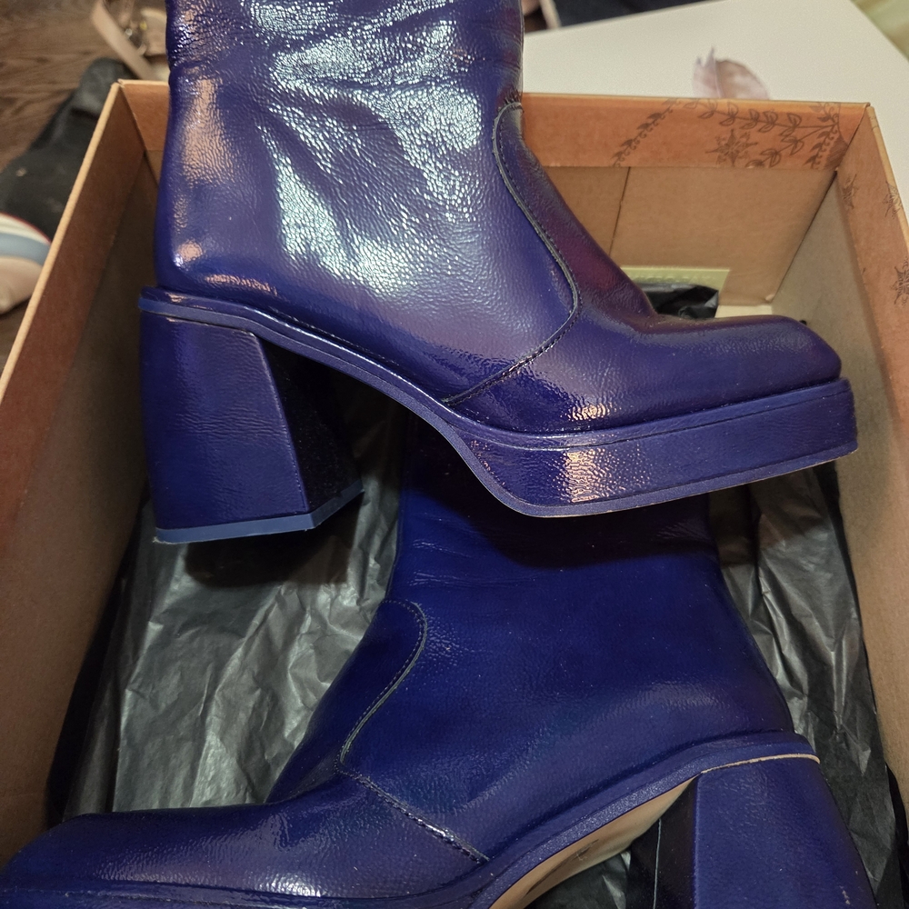 Free People Shiny Blue Heeled Boots